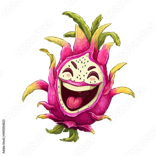 A happy cartoon dragon fruit