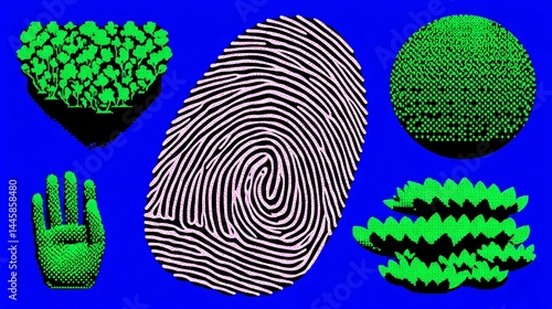 Pixel Art Fingerprint Identity with Security, and Abstract Design.