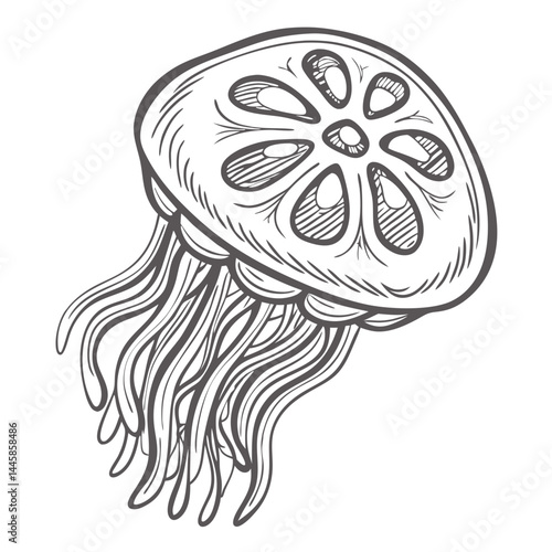 Moon Jellyfish Aurelia Aurita Line Art Illustration