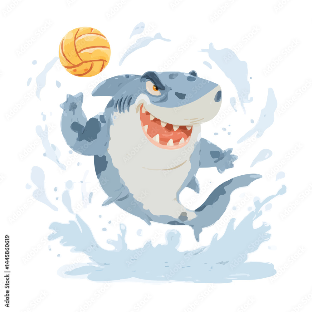 Naklejka premium A shark happily playing volleyball