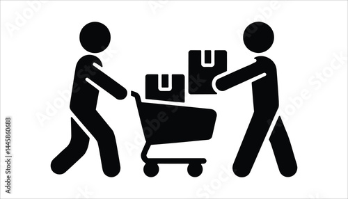 Shopping Cart Icon – People Buying and Loading Packages Vector Illustration