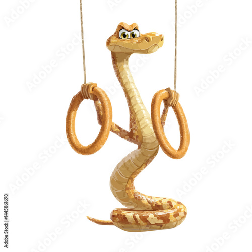 A cartoon snake hanging on the ring