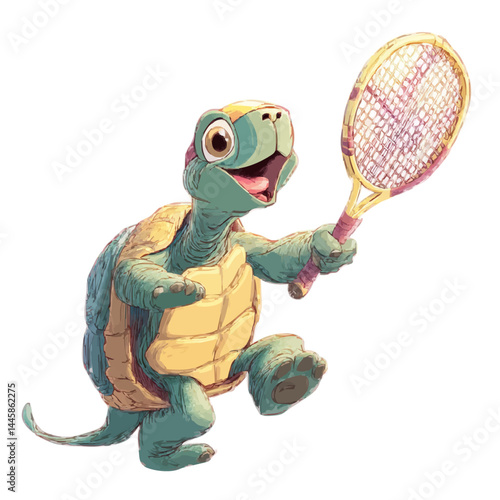 Happy Turtle playing Tennis