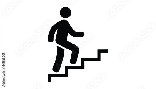 Success Progress Icon – Person Climbing Up Stairs Silhouette Vector