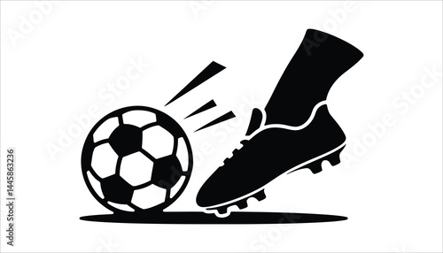 Soccer Kick Icon – Football Boot Hitting Ball with Speed Lines Vector Illustration