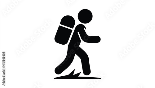 Hiking Icon – Backpacker Walking in Nature Silhouette Vector Illustration
