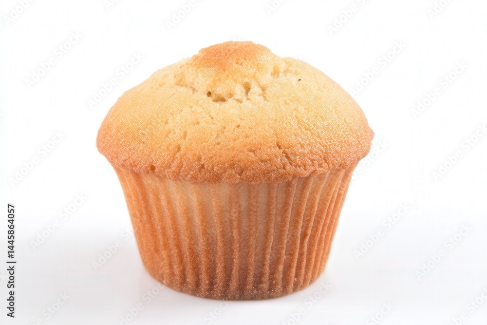 Golden plain muffin on white background, close-up of baked dessert
Golden plain muffin on white background, close-up of baked dessert