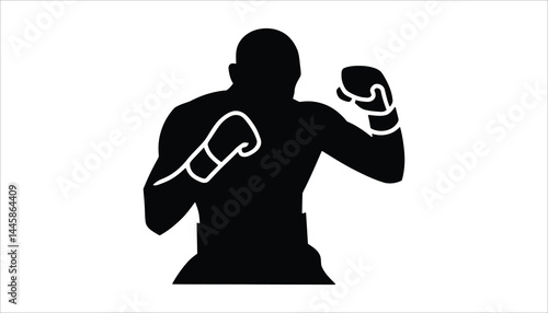 Boxer Fighter Silhouette in Guard Stance Vector Illustration