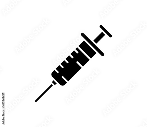 Medical syringe illustration with volume measurements, a needle and plunger for injection purposes, healthcare imagery on a transparent background