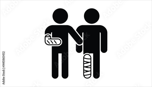 Injured Patients Support Each Other Stick Figure Medical Icon Vector