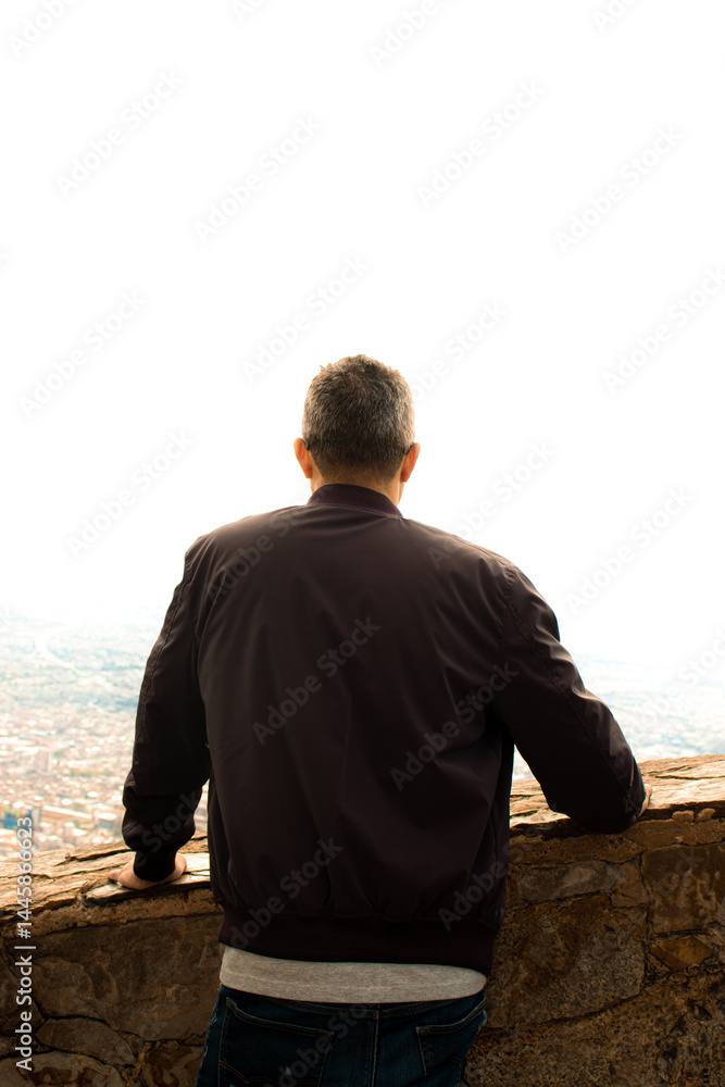 Man Looking Over City from Scenic Viewpoint Man Looking Over City from Scenic Viewpoint