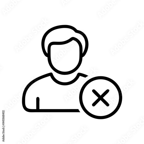Unfollow icon symbol with a user and a cross mark on white background with copy space