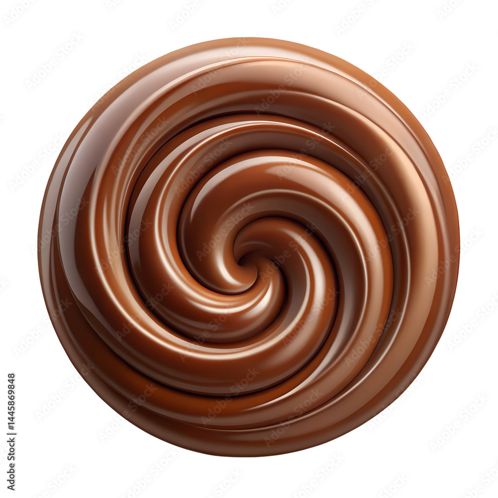 A delicious flow of melted brown chocolate cream forms a sweet swirl with a smooth, flowing texture A delicious flow of melted brown chocolate cream forms a sweet swirl with a smooth, flowing texture