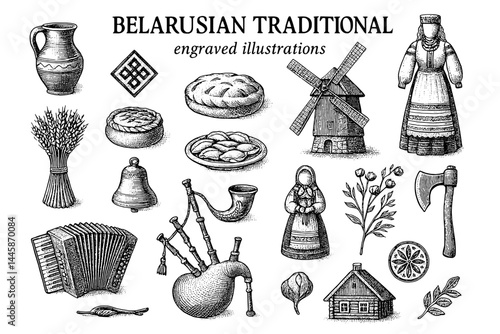 Discovering the intricate details of engraved illustrations capturing Belarusian traditional culture and craftsmanship from the past