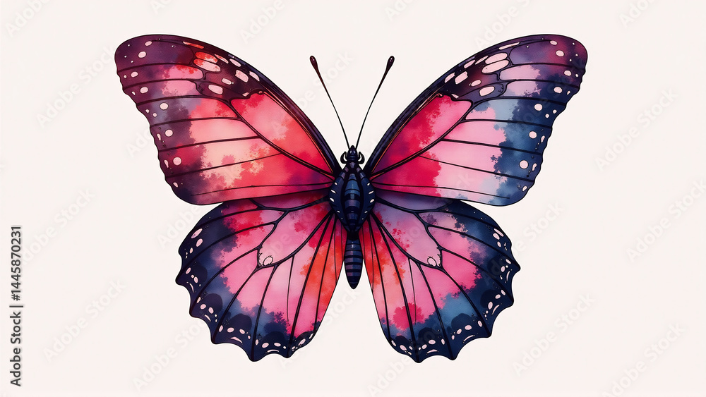 Fototapeta premium Abstract Watercolor Edges: Lupus Pattern Butterfly on Deep Black