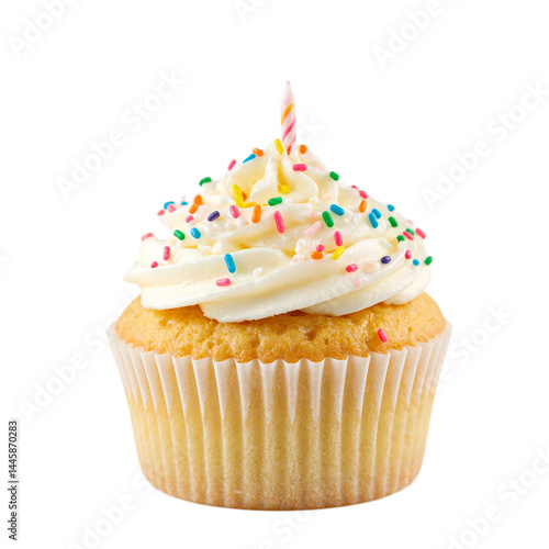 Isolated birthday cake cupcake with colorful sprinkles perfect for celebrations