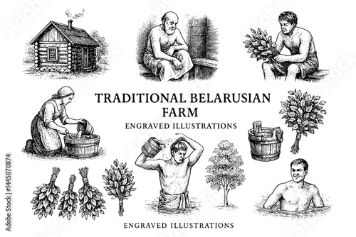Exploring life on a traditional Belarusian farm through detailed engravings showcasing daily activities and cultural practices