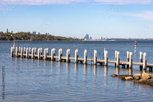 Obraz na płótnie A wooden jetty at Point Walter Reserve (Dyoondalup) on the Swan River, Perth, Western Australia, WA, Australia w salonie