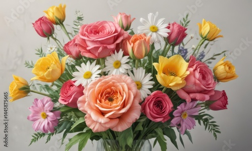 Wallpaper Mural Vibrant watercolor bouquet of roses, daisies, and tulips  ,  art,  bouquet Torontodigital.ca