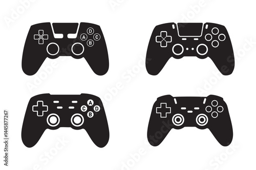 Game Controller Silhouettes , Vector Gamepad Icon Set in Black.