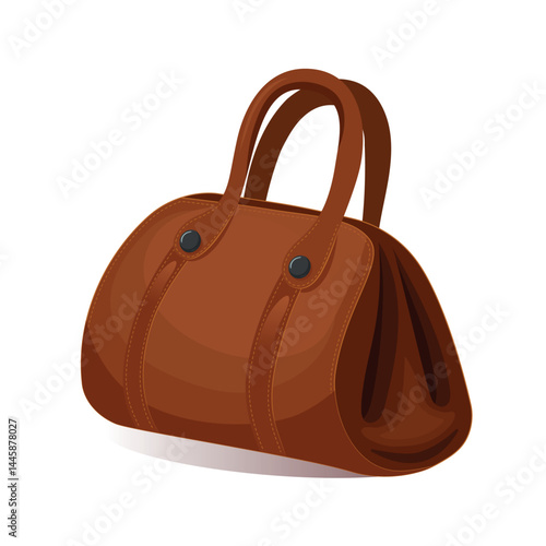 Classic brown valise vector illustration. Hand Luggage travel concept. Handbag cartoon illustration isolated on white