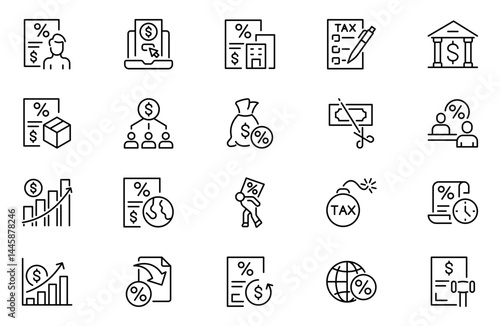 Taxes line icon set. Linear icon collection. Editable stroke. Vector illustration