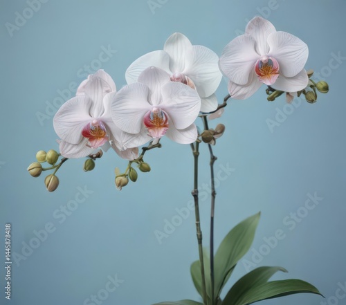 Watercolor painting of Philippine Phalaenopsis orchids against a serene blue backdrop , flowers, color