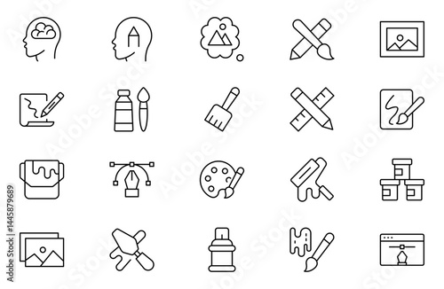 Design and Painting outline Icons set. A Versatile Set for Art, Design Projects, Illustration Work, Studio Resources, and Creative Professional Use. Vector illustration.