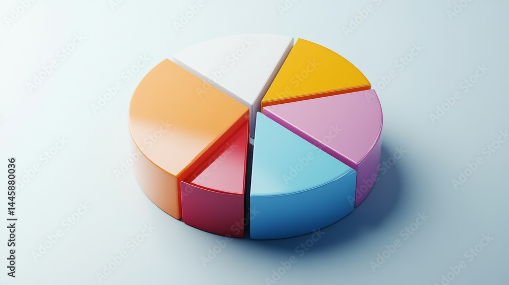 Fototapeta premium Top view of a D pie chart with clear text labels and simple yet dynamic colors