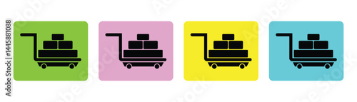 Travel luggage icons. Holiday travel symbol, black luggage set to use for journey, travel and transportation. Travel bag, briefcase icon set in flat style. Vector illustration.