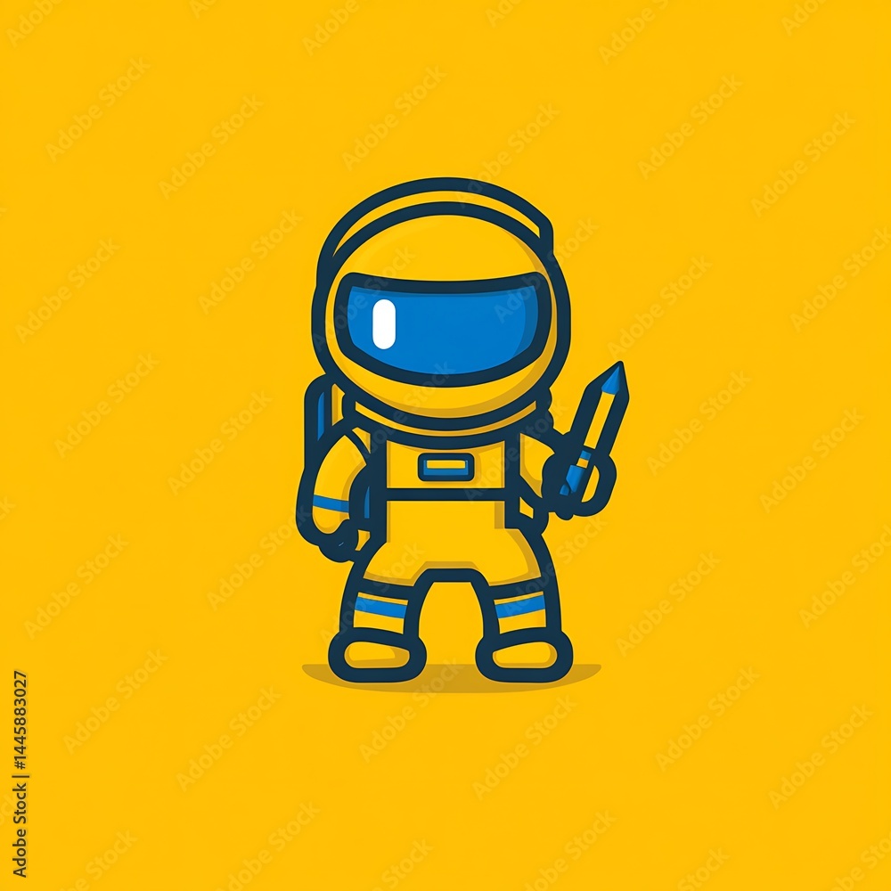 A Cute Yellow Astronaut Holds a Pencil A Cute Yellow Astronaut Holds a Pencil
