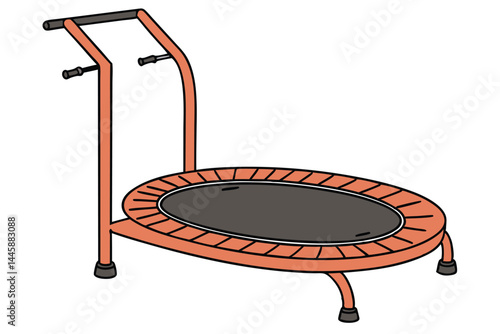60 Small indoor trampoline, orange frame, black jumping surface, safety handle, exercise equipment, minimalist design, isolated on white background, product photography, fitness accessory, compact, fo