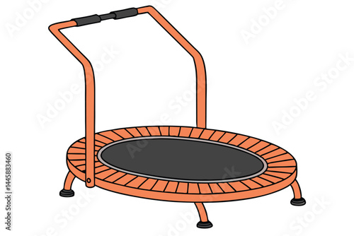 60 Small indoor trampoline, orange frame, black jumping surface, safety handle, exercise equipment, minimalist design, isolated on white background, product photography, fitness accessory, compact, fo