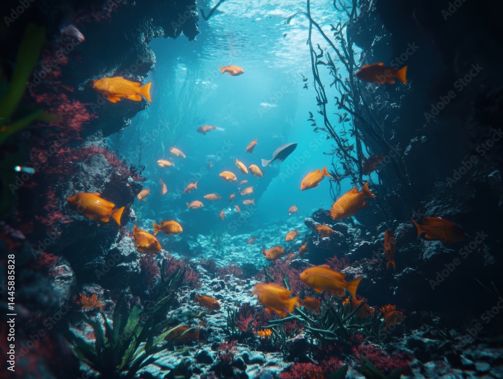 Underwater Paradise with Golden Fish in Tranquil Ocean Coral Reef Captivating Marine Beauty Underwater Paradise with Golden Fish in Tranquil Ocean Coral Reef Captivating Marine Beauty