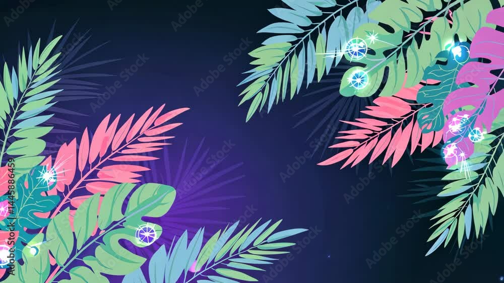 Tropical foliage glowing under moonlight, generating lush nocturnal botanical landscape with vivid greenery. Tropical foliage glowing under moonlight, generating lush nocturnal botanical landscape with vivid greenery.