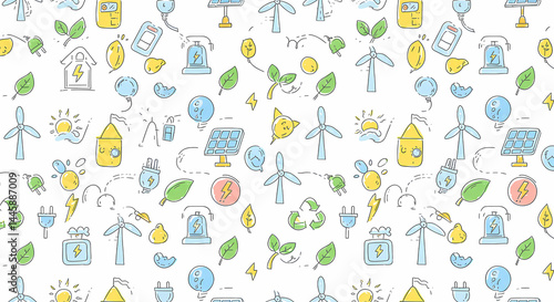 Wallpaper Mural Hand-Drawn Eco Energy Seamless Pattern Background Torontodigital.ca
