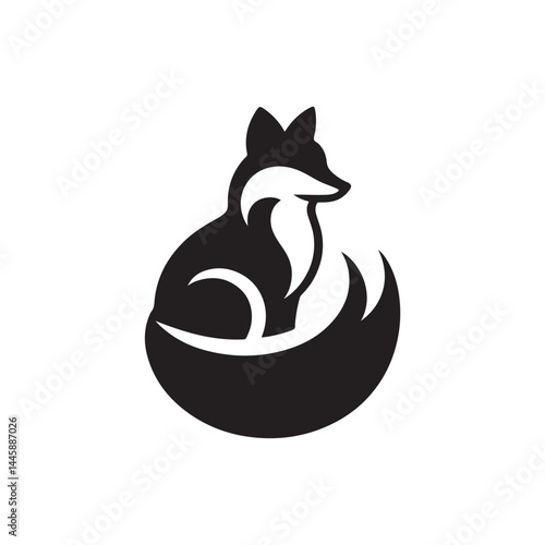 Wallpaper Mural Sitting Fox with Curled Tail Silhouette in Minimalist Design Torontodigital.ca