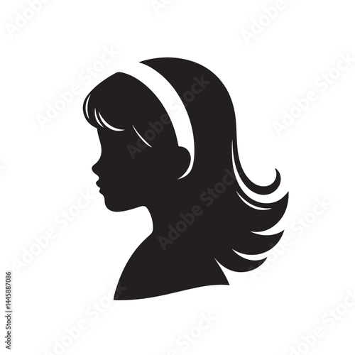 Girl Wearing Headband Silhouette, Side Profile Vector