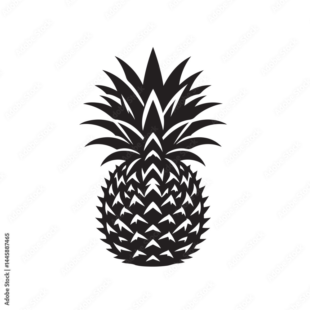 Obraz premium Pineapple Silhouette with Crown Leaves, Vector Icon Design