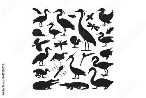 Black and White Silhouette Illustration of Diverse Wildlife