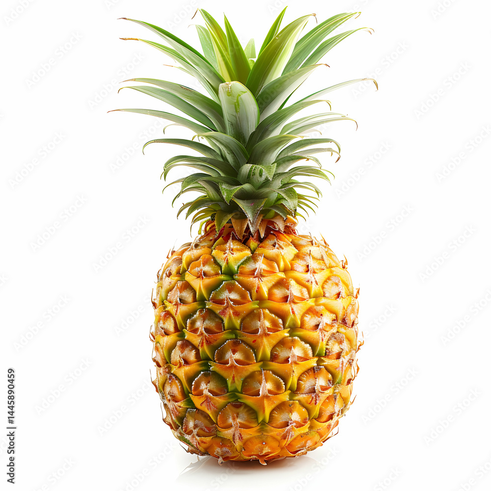 Fototapeta premium Fresh Pineapple with Green Leaves on a White Background