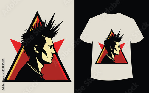 A punk-inspired mohawk silhouette inside a triangle