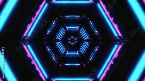 Hexagonal neon tunnel effect.