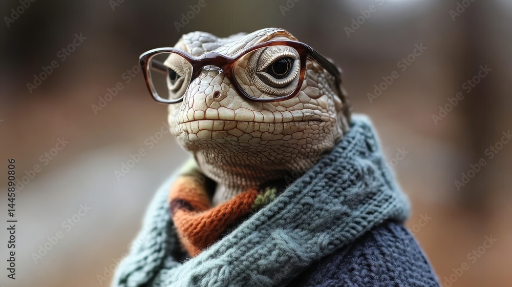 Fototapeta premium Hipster Lizard With Glasses. Smart And Funny.