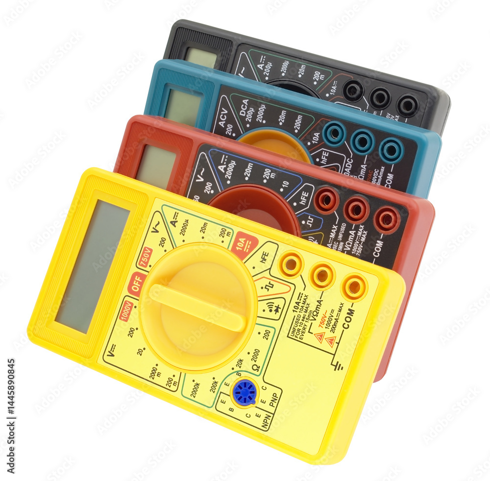 Digital multimeters on a white