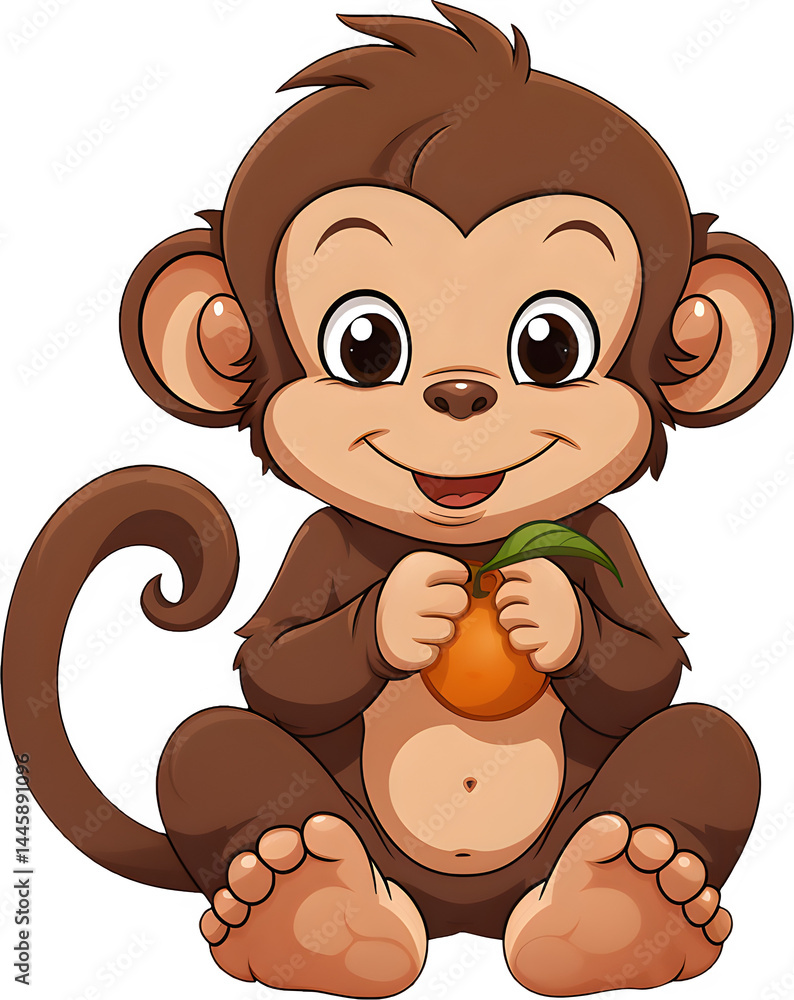 Obraz premium Cute Sitting Baby Monkey with Orange 