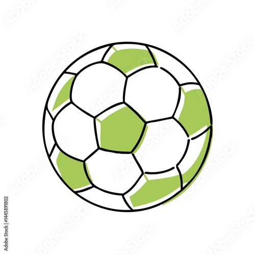 Green and white soccer ball in cartoon minimal style