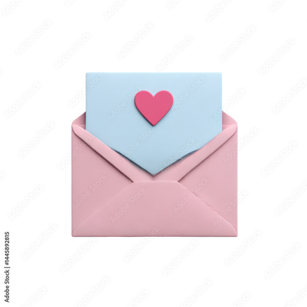 Pink envelope with heart card isolated on transparent background Pink envelope with heart card isolated on transparent background