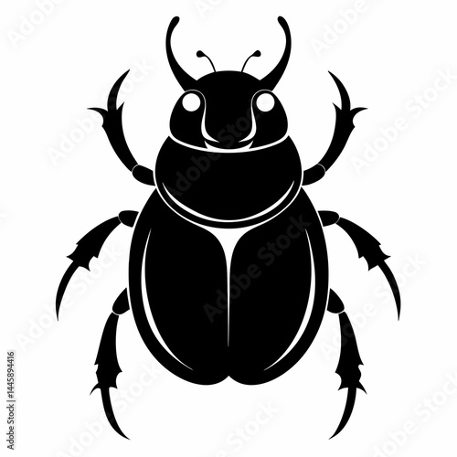 Flat Black Dung Beetle Vector Icon