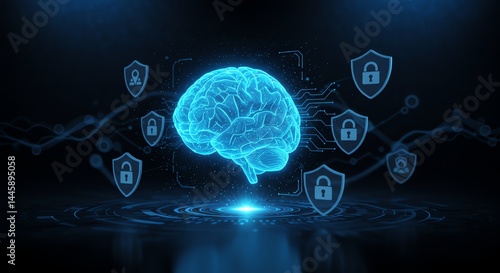 Cyber Security Protecting a Glowing Digital Brain